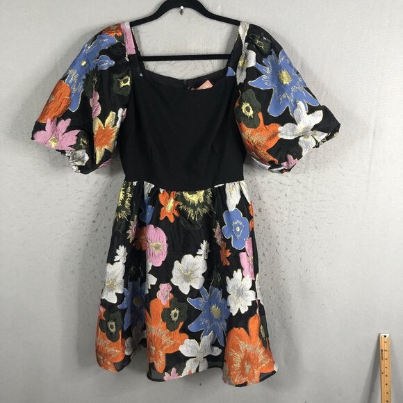 Jessakae Dress Womens Small Floral Jacquard Metallic Modern 3D Artsy NEW - Picture 1 of 16